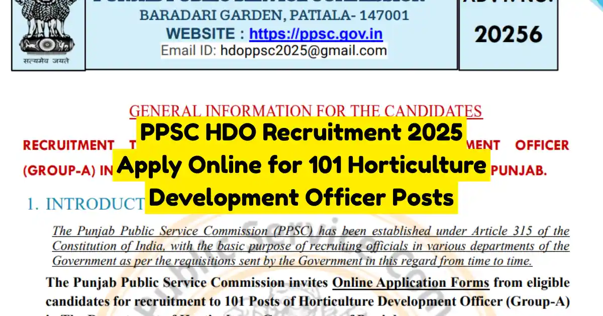 PPSC HDO Recruitment 2025 Apply Online for 101 Horticulture Development Officer Posts