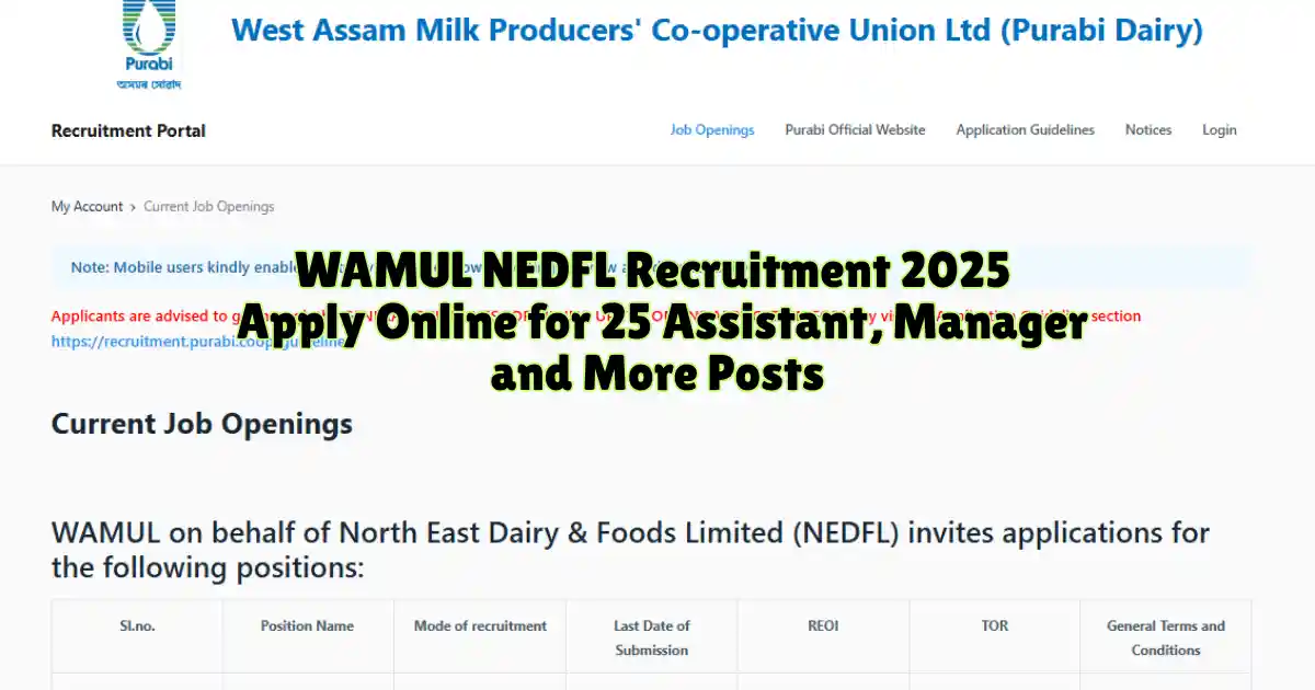 WAMUL NEDFL Recruitment 2025 Apply Online for 25 Assistant, Manager and More Posts