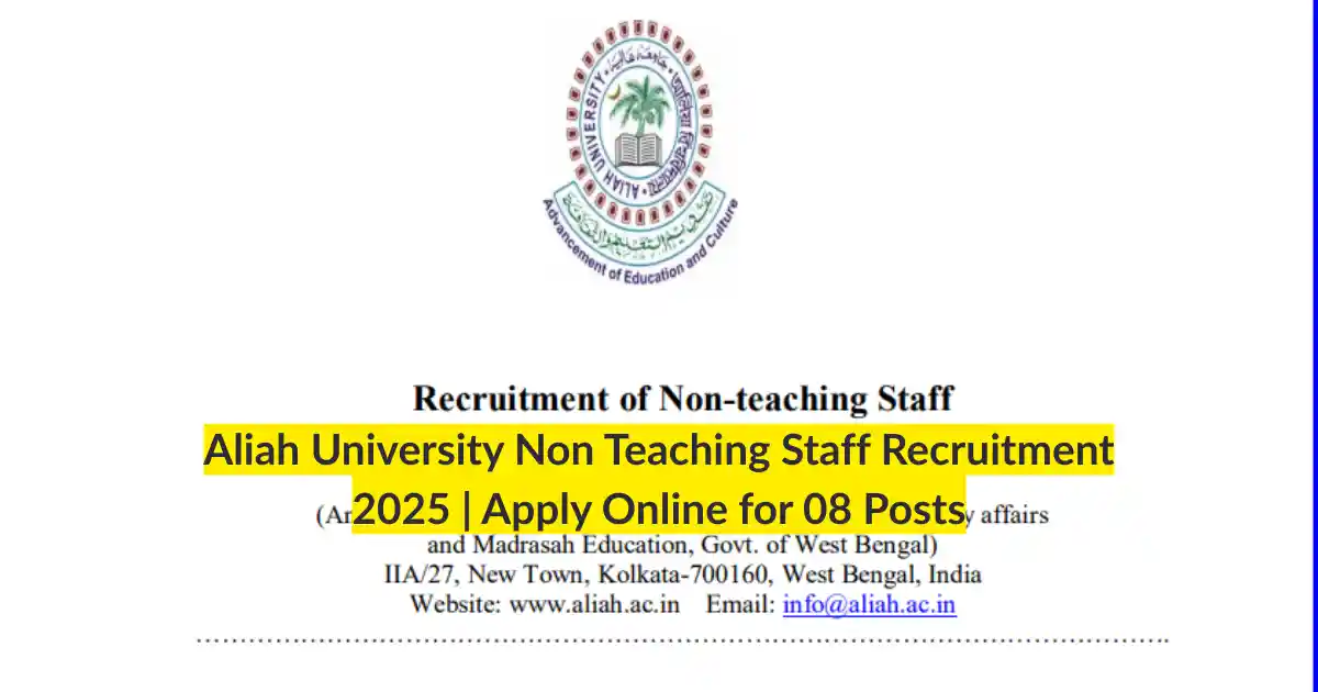 Aliah University Non Teaching Staff Recruitment 2025 Apply Online for 08 Posts