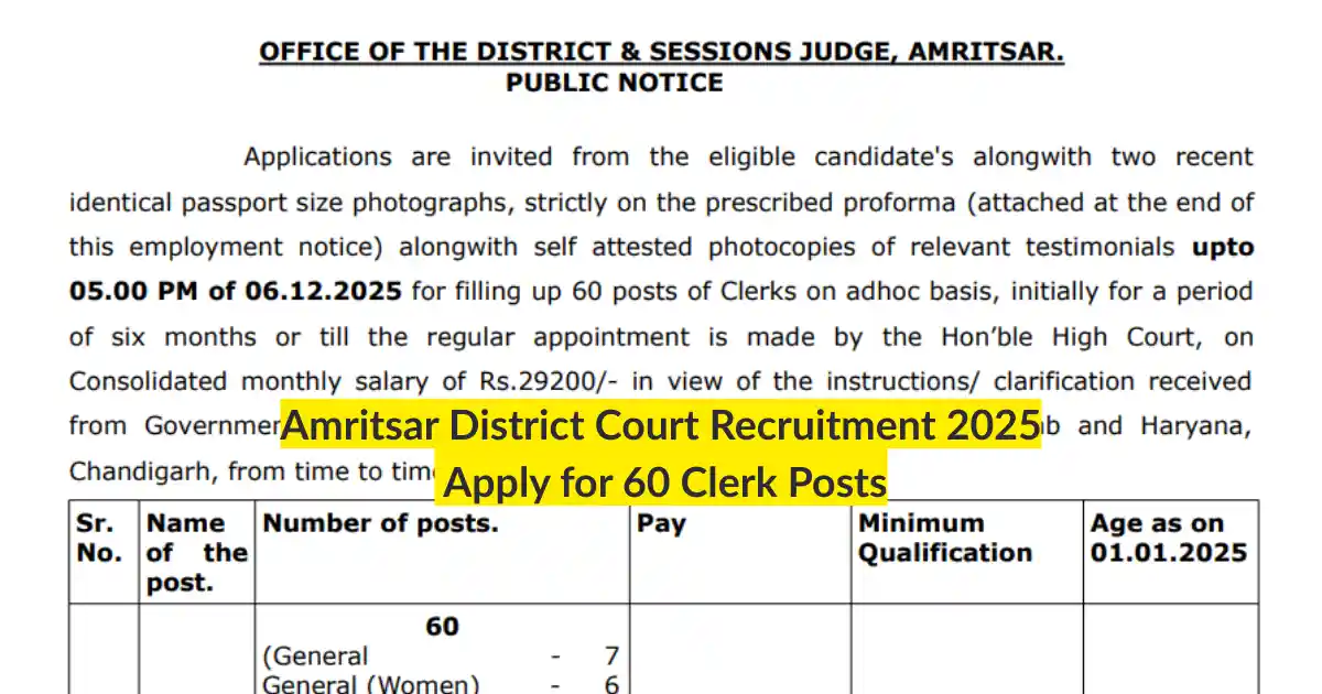 Amritsar District Court Recruitment 2025 Apply for 60 Clerk Posts