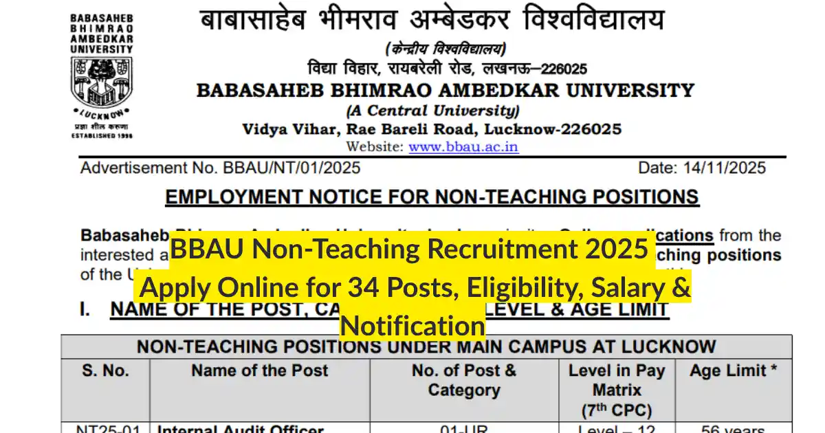 BBAU Non-Teaching Recruitment 2025 – Apply Online for 34 Posts, Eligibility, Salary & Notification