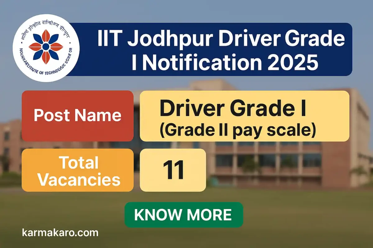 IIT Jodhpur Driver Grade I Recruitment 2025 Apply Online for 11 Driver Vacancies