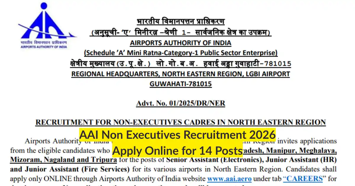 AAI Non Executives Recruitment 2026 Apply Online for 14 Posts