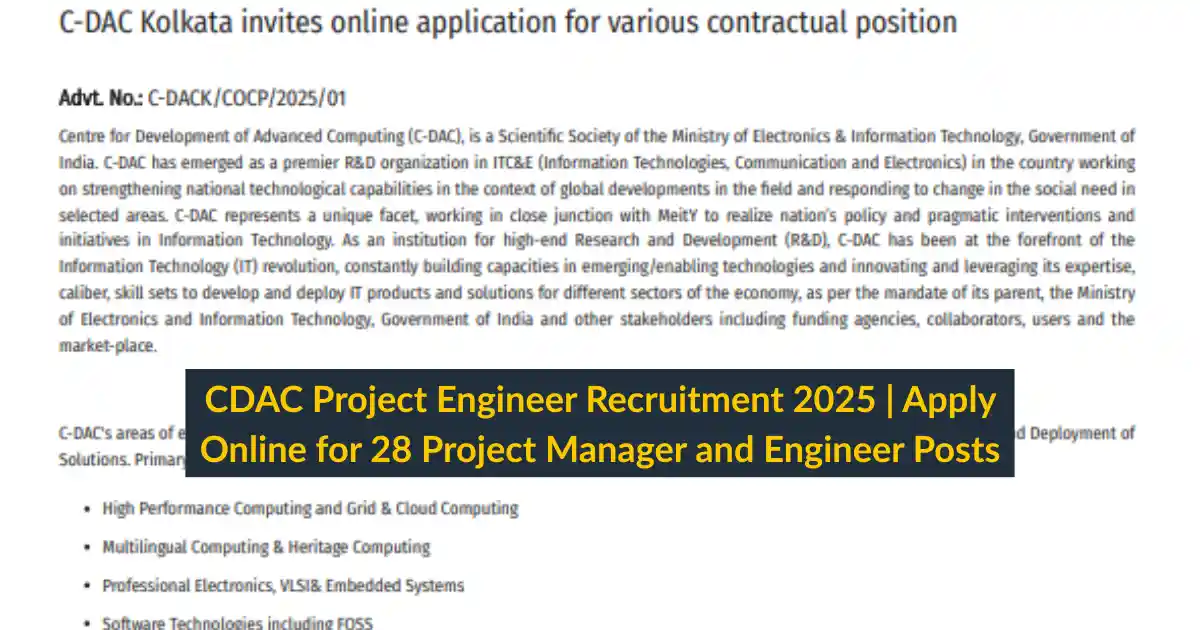 CDAC Project Engineer Recruitment 2025 Apply Online for 28 Project Manager and Engineer Posts