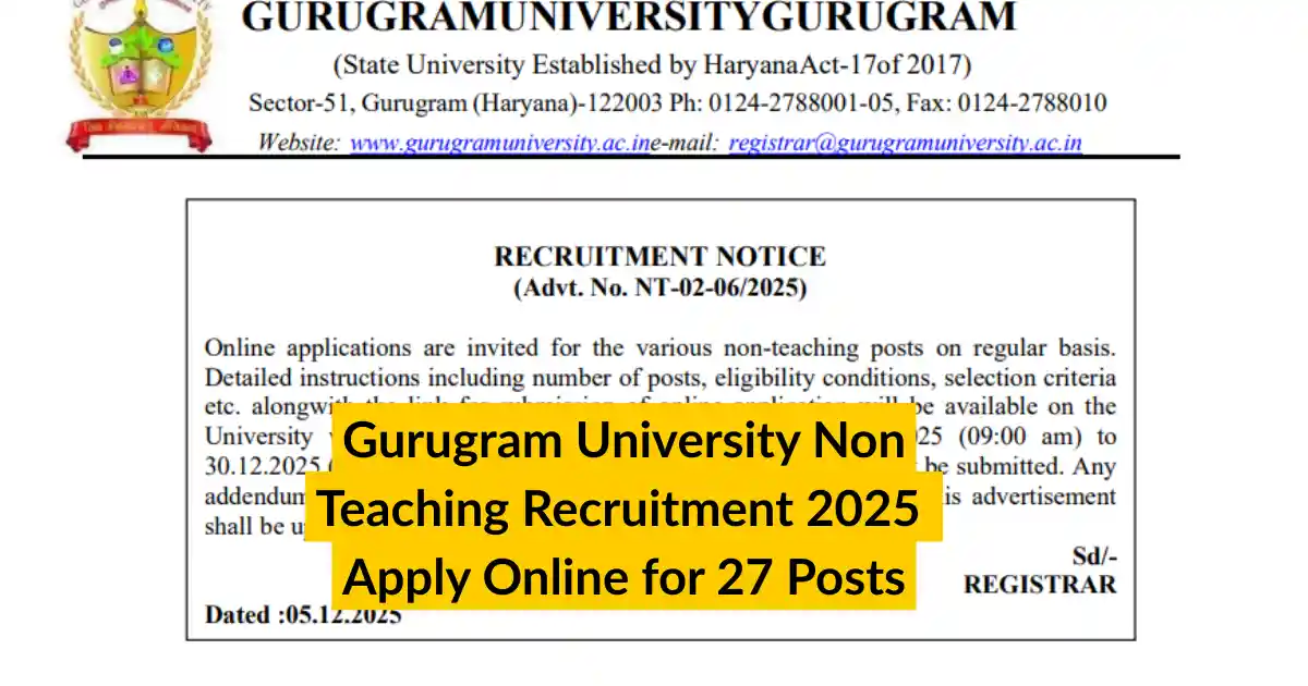 Gurugram University Non Teaching Recruitment 2025 Apply Online for 27 Posts