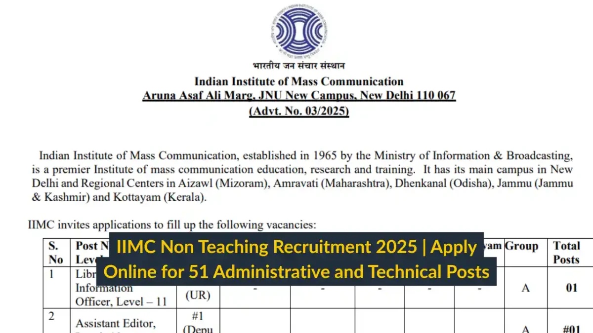 IIMC Non Teaching Recruitment 2025 Apply Online for 51 Administrative and Technical Posts