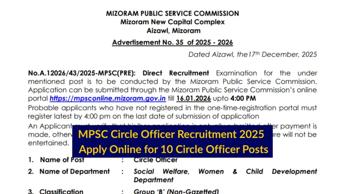 MPSC Circle Officer Recruitment 2025 Apply Online for 10 Circle Officer Posts