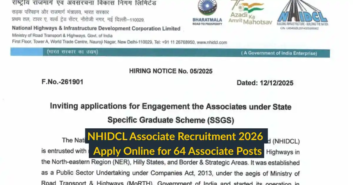 NHIDCL Associate Recruitment 2026 Apply Online for 64 Associate Posts