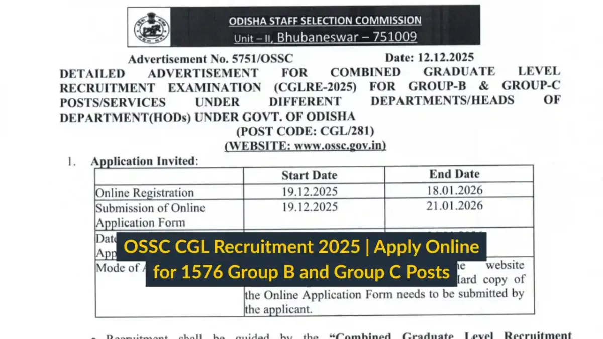 OSSC CGL Recruitment 2025 Apply Online for 1576 Group B and Group C Posts