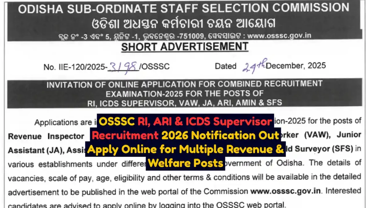 OSSSC RI, ARI & ICDS Supervisor Recruitment 2026