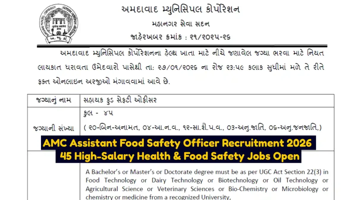 AMC Assistant Food Safety Officer Recruitment 2026 45 High-Salary Health & Food Safety Jobs Open