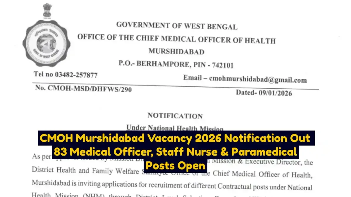 CMOH Murshidabad Vacancy 2026 Notification Out 83 Medical Officer, Staff Nurse & Paramedical Posts Open