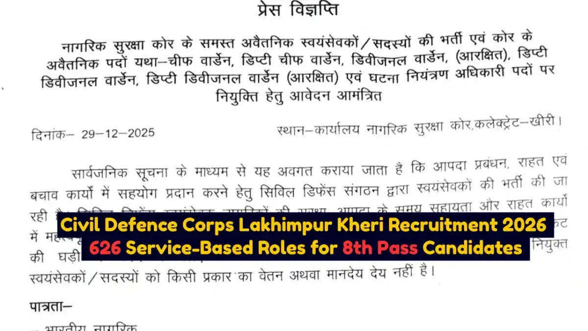 Civil Defence Corps Lakhimpur Kheri Recruitment 2026 626 Service-Based Roles for 8th Pass Candidates
