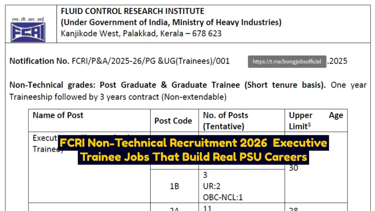 FCRI Non-Technical Recruitment 2026 Executive Trainee Jobs That Build Real PSU Careers