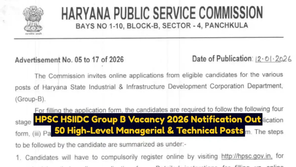HPSC HSIIDC Group B Vacancy 2026 Notification Out 50 High-Level Managerial & Technical Posts