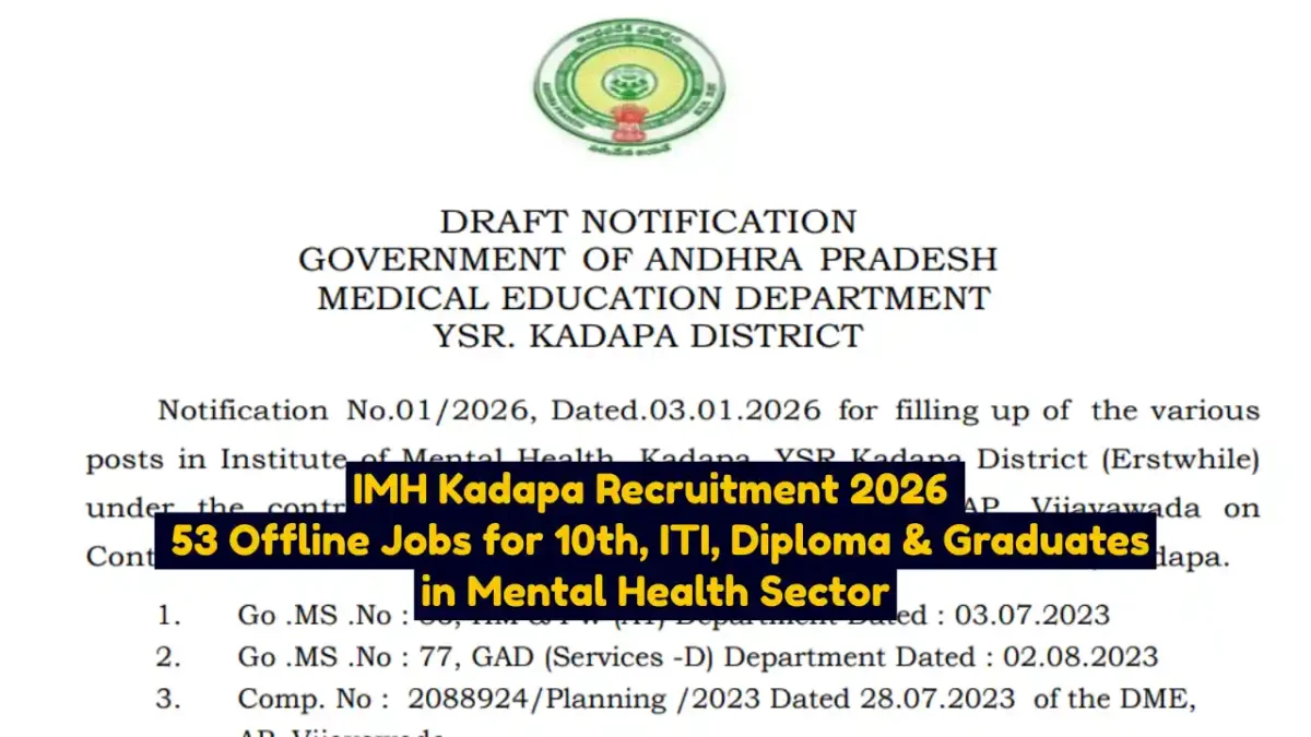 IMH Kadapa Recruitment 2026 53 Offline Jobs for 10th, ITI, Diploma & Graduates in Mental Health Sector