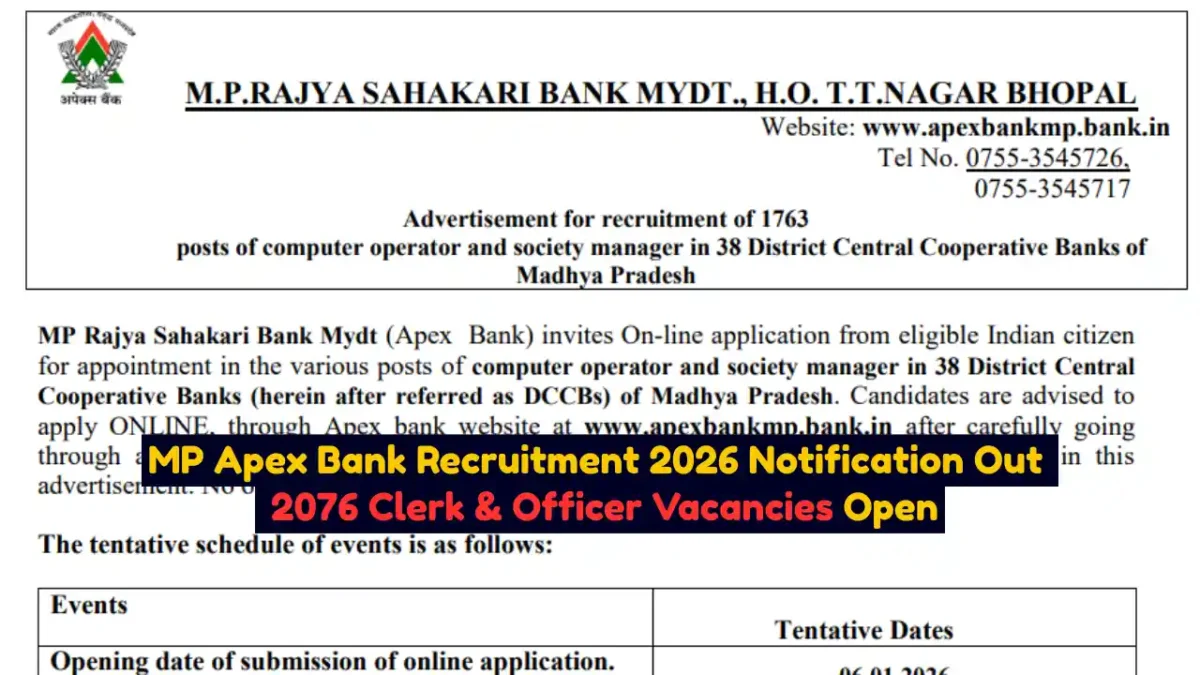 MP Apex Bank Recruitment 2026 Notification Out 2076 Clerk & Officer Vacancies Open