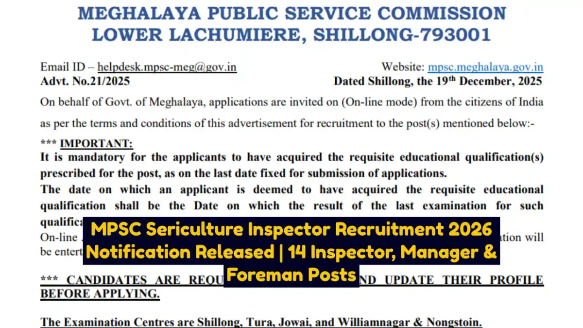 MPSC Sericulture Inspector Recruitment 2026
