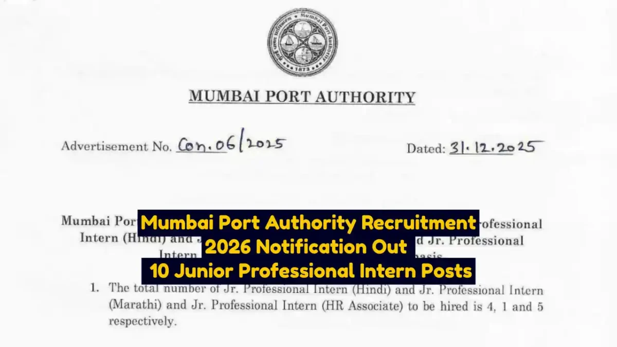 Mumbai Port Authority Recruitment 2026 Notification Out 10 Junior Professional Intern Posts