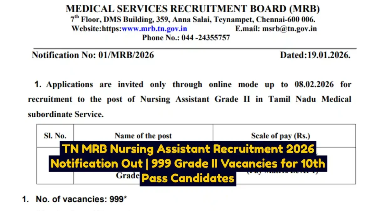 TN MRB Nursing Assistant Recruitment 2026 Notification
