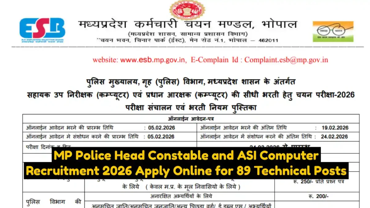 MP Police Head Constable and ASI Computer Recruitment 2026