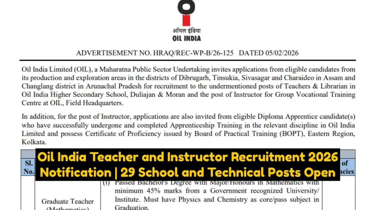 Oil India Teacher and Instructor Recruitment 2026