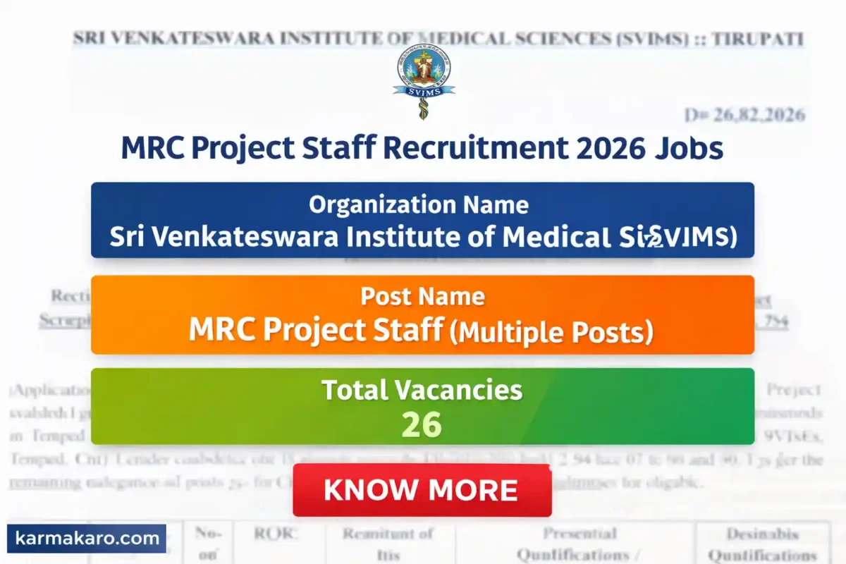 SVIMS MRC Project Staff Recruitment 2026